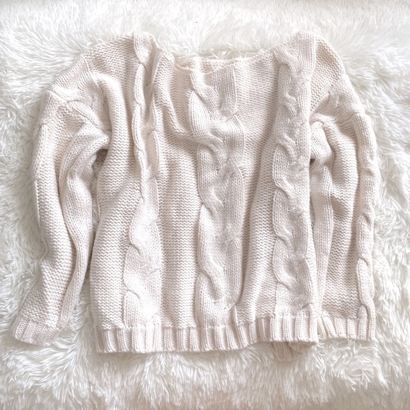 Oversized Cream Off Shoulder Pullover Sweater, M - Picture 2 of 3